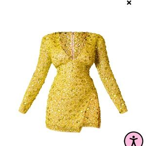 Prettylittlething lime premium embellished plunge long sleeve bodycon dress US8